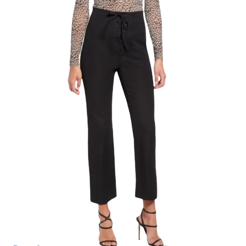 Leith Hi Rise Lace Up Crop Flare Pants Black XL